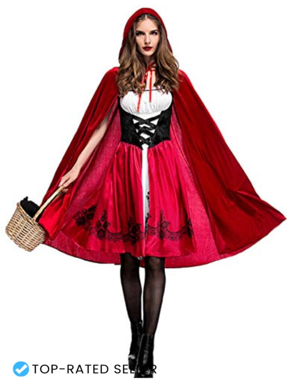 Little Red Riding Hood Costume Lace Dress Velvet Hooded Cape